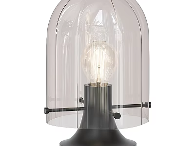 Table Lamp With Transparent Glass Shade Vintage Bulb And Black Metal Base 3d model
