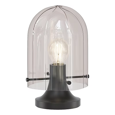 Table Lamp With Transparent Glass Shade Vintage Bulb And Black Metal Base 3d model