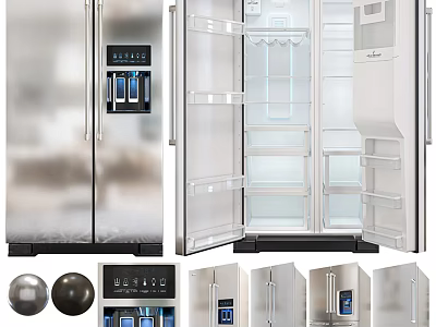 Stainless Steel Double Door Refrigerator With Water Ice Dispenser And Interior Shelves 3d model