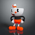 3D Cartoon Cup Character With Red White Striped Hat Black Body Orange Shorts And Shoes