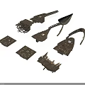 Ancient Wooden Water Vessels Broken Parts and Wreckage Pieces