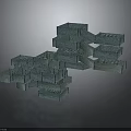 Abstract 3D Architectural Model With Stacked Gray Concrete Block Structure 3d model