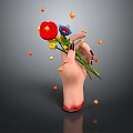 Vibrant Bouquet of Flowers Held by Hand With Colorful Small Diamond Decorations on Dark Background