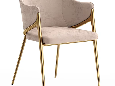 Modern Upholstered Dining Chair With Golden Metal Frame And Beige Fabric 3d model