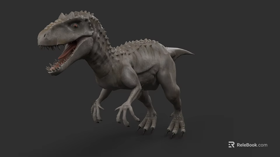 Reptile Dinosaur 3D Model With Open Mouth Sharp Teeth And Rough Skin On Gray Background 3d model 