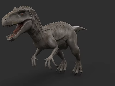 Reptile Dinosaur 3D Model With Open Mouth Sharp Teeth And Rough Skin On Gray Background 3d model