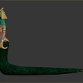 Mythical Game Character With Green Gold Headdress Arm Bands And Serpentine Tail Design