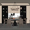 Modern Elegant Dining Room Interior With Round Table White Chairs Pendant Light And Display Cabinets
