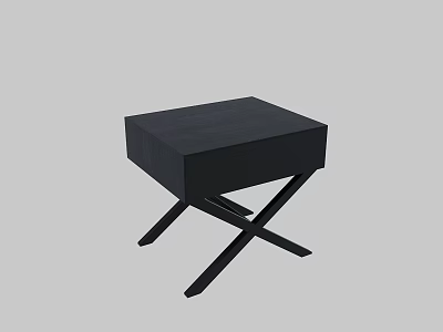 Modern Black Minimalist Bedside Table With Cross Legs And Functional Drawer 3d model