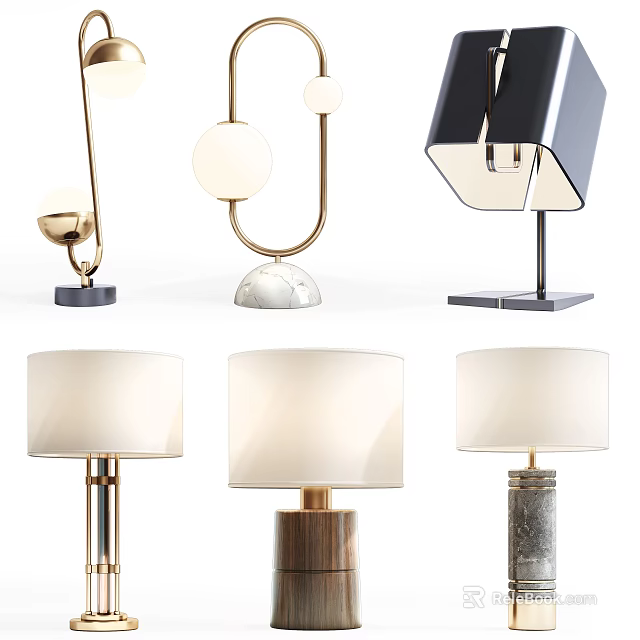 Modern Stylish Table Lamps With Various Designs And Elegant Bases 3d model 