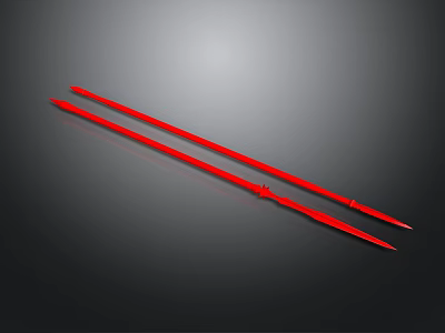 Two Red Long Weapons With Smooth Shafts And Pointed Tips For Combat 3d model