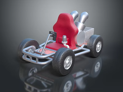 Electric Toy Go Kart With Red Seat Silver Frame And Black Tires For Kids 3d model