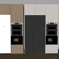 Modern Kitchen Refrigerators and Freezers with White Black Design and Integrated Cabinets