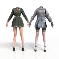Female Mannequins Showcasing Two Different Stylish Outfits With Coats And Skirts