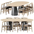 Modern Round Dining Table Set With Light Wood Top And Grey Upholstered Seats