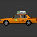 Golden Taxi with Roof Advertisement Sign and Yellow Body Decals on Dark Reflective Surface