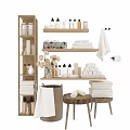 Organized Washing Daily Supplies With Shelves Towels Bottles Baskets And Toilet Paper
