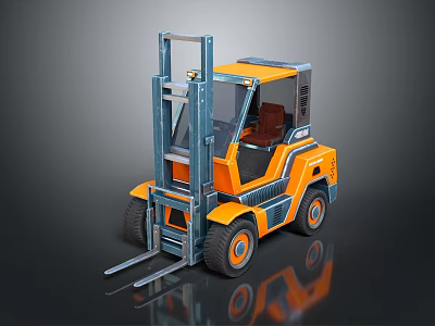 Orange And Blue Industrial Forklift With Modern Design And Reflective Surface 3d model