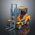 Orange And Blue Industrial Forklift With Modern Design And Reflective Surface