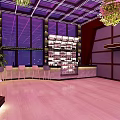 Modern Bar Interior With Purple Lighting Hanging Plants Glass Walls And Open Layout