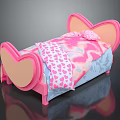 Cute Pink Kids Bed With Heart Shaped Headboard And Heart Pattern Bedding