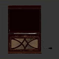 Classic Vintage Gramophone With Open Wooden Case Decorative Patterns And Tonearm