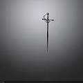 Decorative Sword With Ornate Hilt And Shiny Metallic Blade On Dark Background