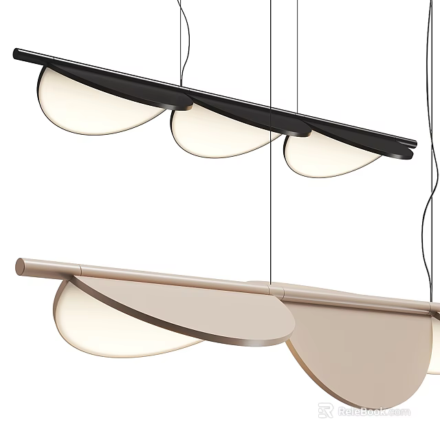 Modern Curved Pendant Light With White Shades And Black Beige Metal Hanging Frame 3d model 