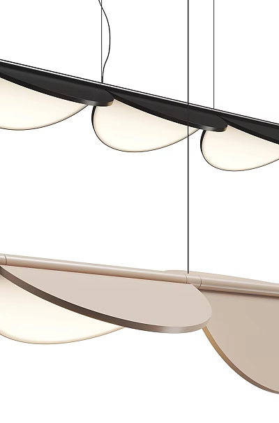 Modern Curved Pendant Light With White Shades And Black Beige Metal Hanging Frame 3d model