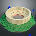 Detailed Colosseum Model Surrounded By Green Grass And Blue Blocks