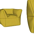 Yellow Leather Modern Single Sofa with Wooden Floor and White Wall Background 3d model