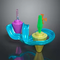 Vibrant 3D Model With Blue Spiral Purple Yellow Cones Green Stems And Orange Fish Decor