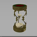Ornate Golden Hourglass With Red Rose Top And White Sand Inside
