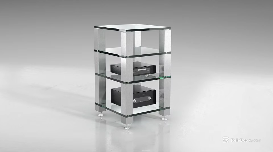 Contemporary Headphone Speaker System On Clear Glass Shelf With Audio Devices 3d model 