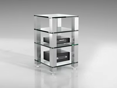 Contemporary Headphone Speaker System On Clear Glass Shelf With Audio Devices 3d model