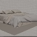 Minimalist Double Bed with Beige Bedding Soft Pillows and Cozy Blanket 3d model