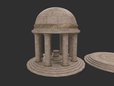 Classical European Architecture Stone Dome With Carved Columns Decorative Base And Steps 3d model