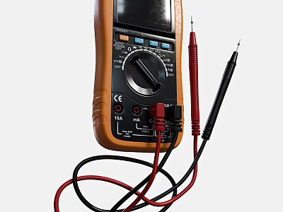 Orange And Black Digital Multimeter With Probe Leads Dial Display Measurement Tool 3d model