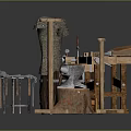 Garden Decorative Pieces With Workbench Wooden Barrel Stool Box Chopping Block And Hanging Garment