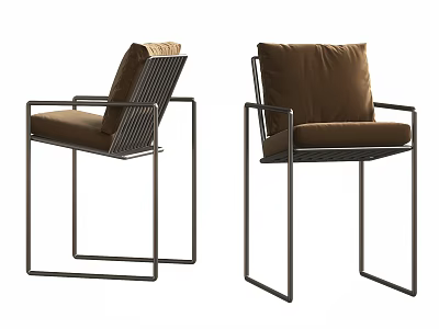 Two Modern Bar Stools With Metal Frame And Brown Cushion 3d model