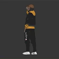 Stylish Character Wearing Brown Hat Black Jacket Yellow Top And Gray Sweatpants