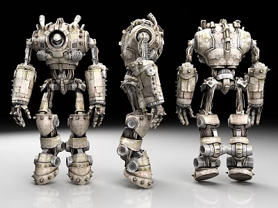 Intricate Metallic Mechanical Robot Model Displayed In Three Angles With Detailed Structure 3d model