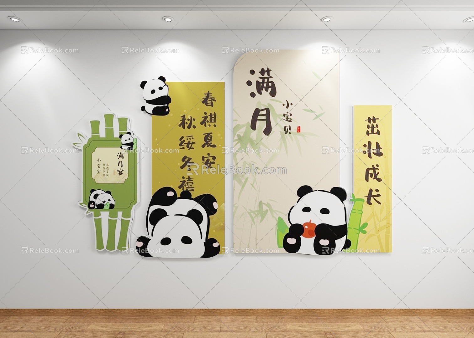 Decorative Painting Panda Frame Advertising Background Painting Poster model