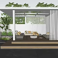 Modern Outdoor Pergola with Cozy Seating Green Plants and Wooden Deck Area