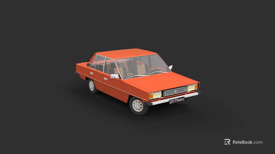 Orange Classic Sedan 3D Render With Black Background And Front Grille Design 3d model 