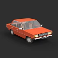 Orange Classic Sedan 3D Render With Black Background And Front Grille Design