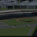 Scenic Urban Park Landscape With Circular Walkway Green Lawn River And Roads