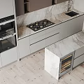Modern Open Kitchen Interior With Marble Countertop Island Cabinets Appliances And Lighting