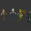Four Different Cartoon Characters With Various Hairstyles Colorful Outfits Standing On Gray Background With Reflections