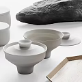 Elegant Minimalist Modern Tea Set With Ceramic Teapot Wooden Octagonal Tray Teacups Bowls And Spoon
